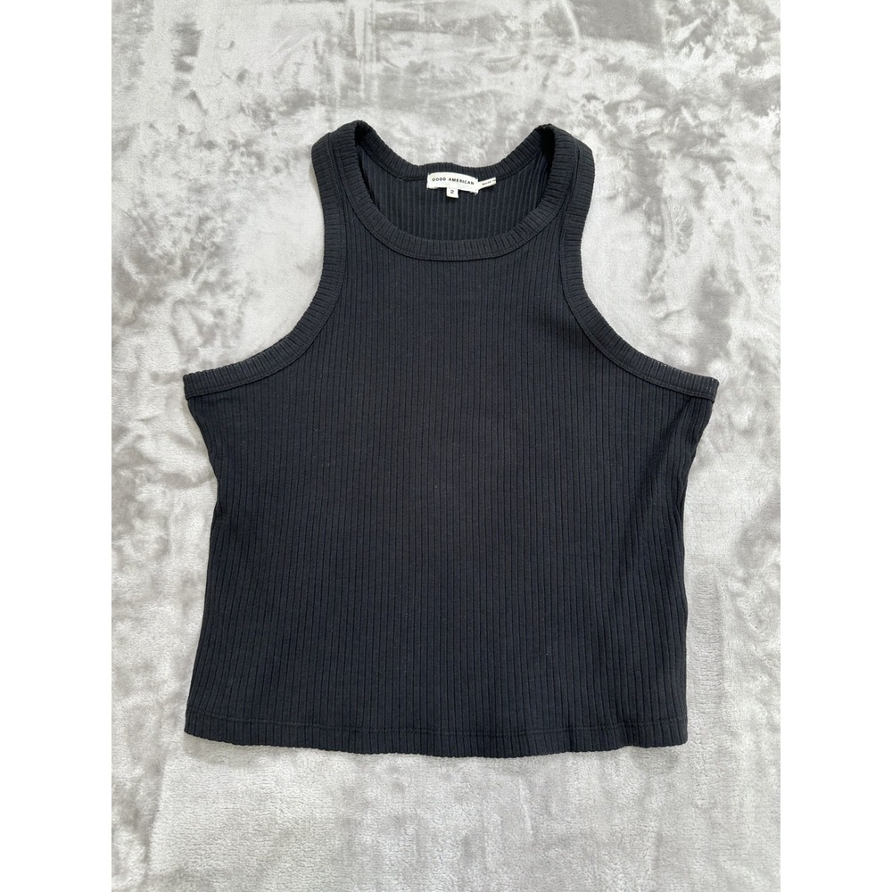 Good American Women's Size 2 Black Sleeveless‎ Light Weight Tank Top Ribbed EUC
